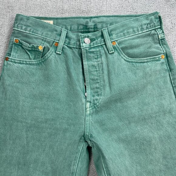 Levis 501 Crop Jeans Womens 28x26 Green Denim Cotton Rare Straight Leg High Rise - Picture 3 of 16